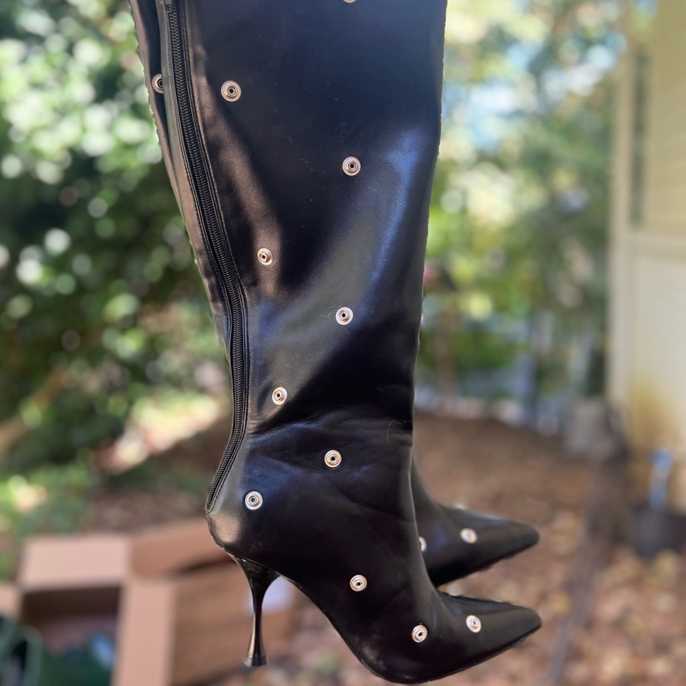 Black Studded Knee-High Boots - like new. 7 - Picture 5 of 7